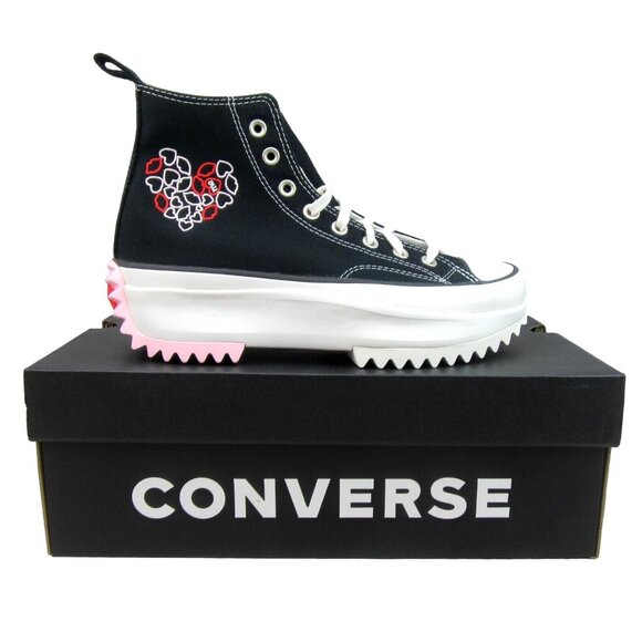 Converse Shoes - Converse Run Star Hike HI "Love" Sneakers Women's Size 7.5 Black Red NEW